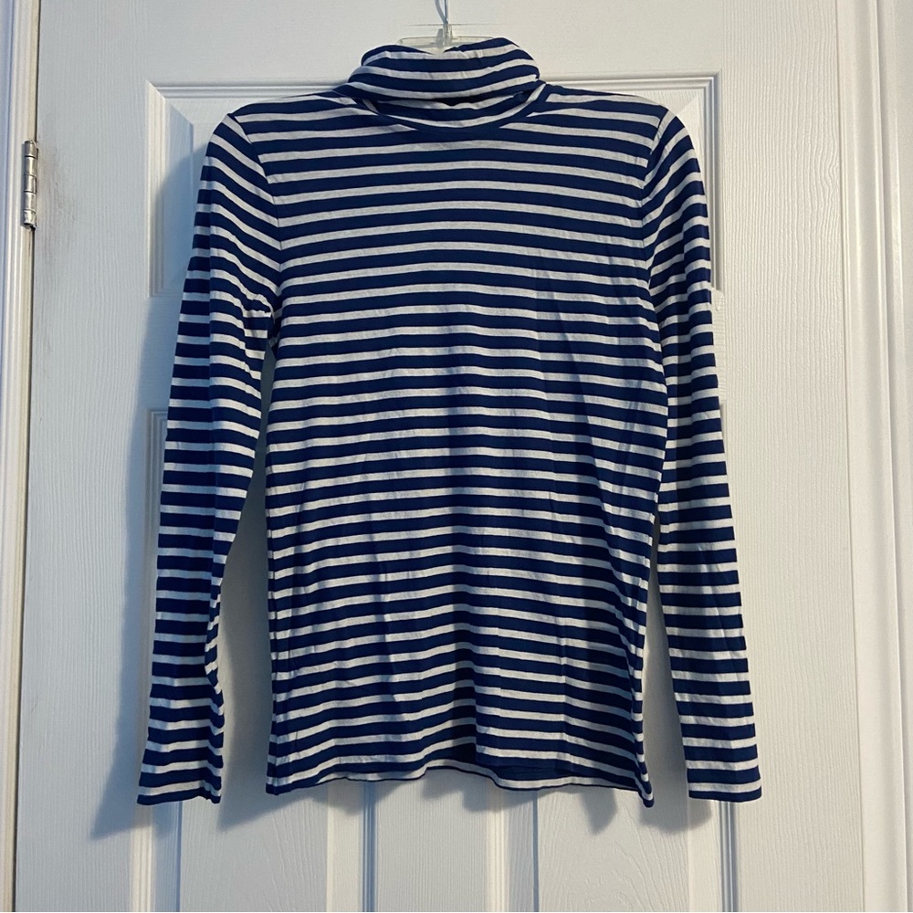J. Crew Women’s Blue & White Striped Long Sleeve Turtleneck Top Size M